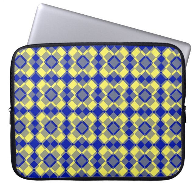 Blau Gelb Karo Argyle-Muster Laptopschutzhülle (Vorderseite)