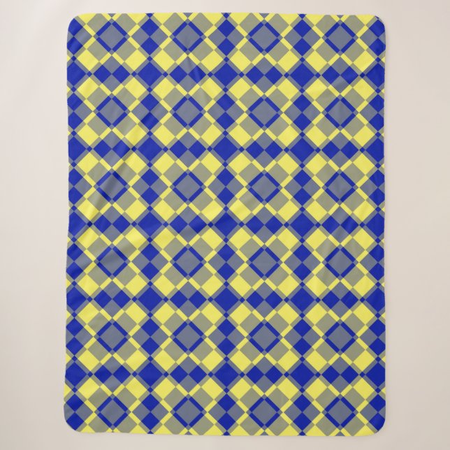 Blau Gelb Karo Argyle-Muster Sherpadecke (Vorderseite)