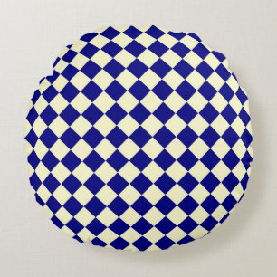 Blau Gelb Karo Diamantmuster Rundes Kissen