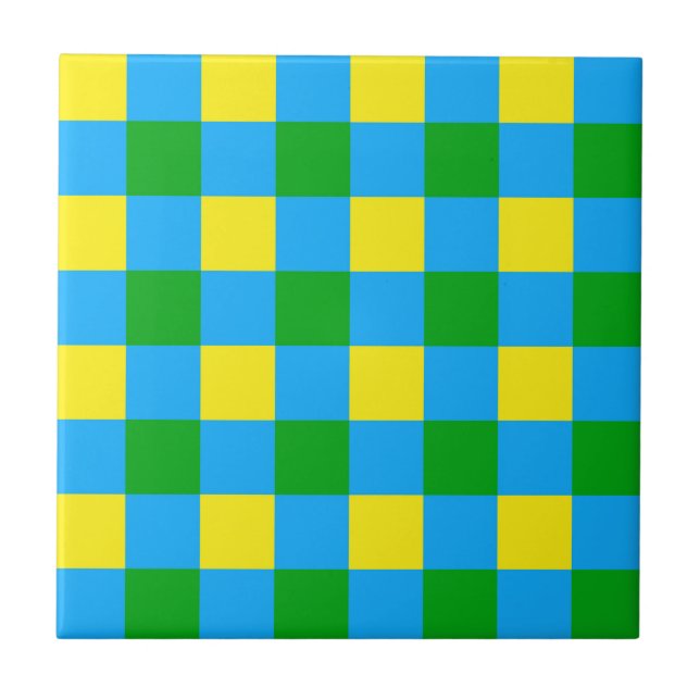 Blau-Gelb-Karo Kariertes Muster Fliese (Vorderseite)