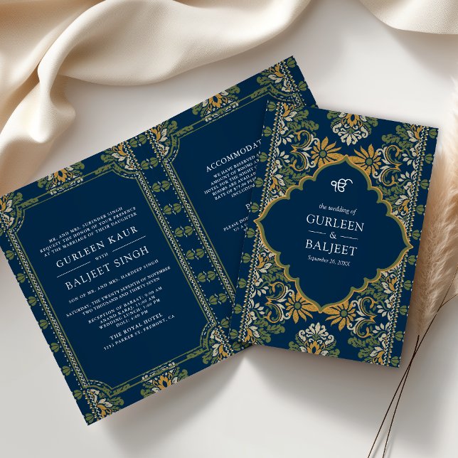 Blau-Gelb-Kat in einer Sikh-Hochzeit Einladung (Von Creator hochgeladen)