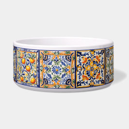 Blau & Gelb Mediterrane Blumen Kunst, Dichtung und Napf