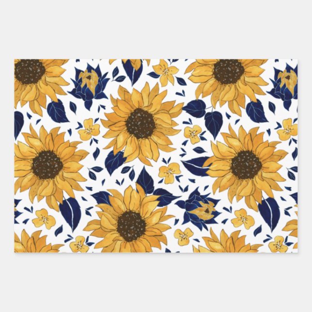 Blau-Gelb-Orange-Blume Geschenkpapier Set (Vorderseite)