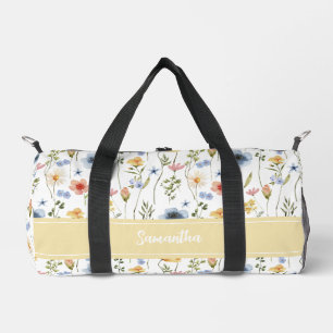 Blau Gelb Rosa Aquarell Wildblumen Monogramm Duffle Bag
