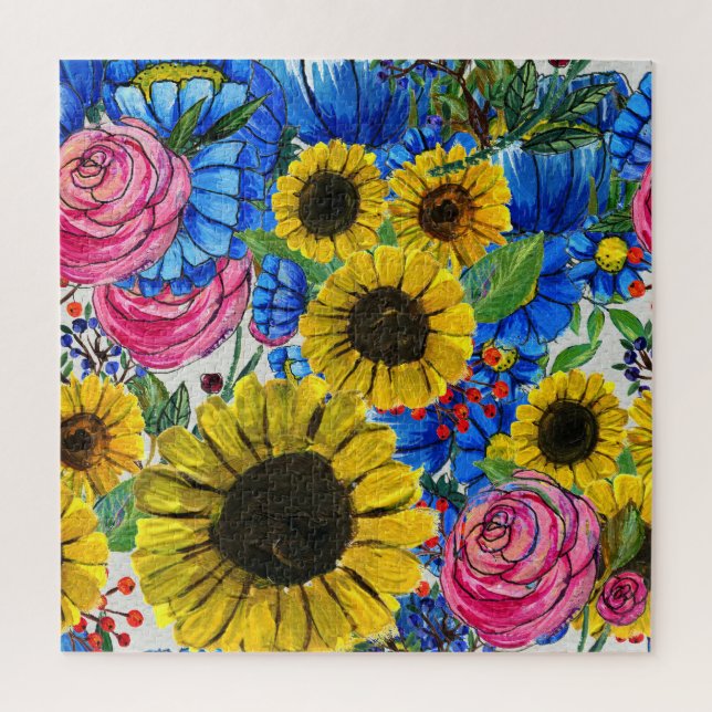 Blau-gelb rosa Floral Nahtlos (Vertikal)