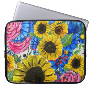Blau-gelb rosa Floral Nahtlos Laptopschutzhülle
