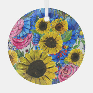 Blau-gelb rosa Floral Nahtlos Ornament Aus Glas