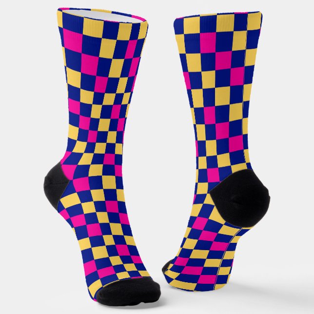 Blau Gelb Rosa Karomuster Design  Socken (Gewinkelt)