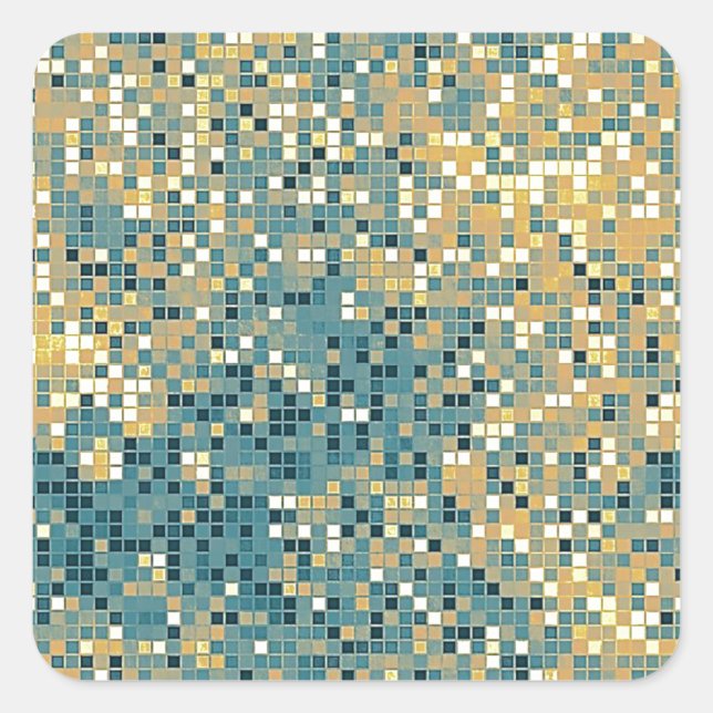 Blau-Gelb-Tile-Muster Quadratischer Aufkleber (Vorderseite)