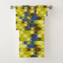 Blau Gelb und braun geometrisch Badhandtuch Set
