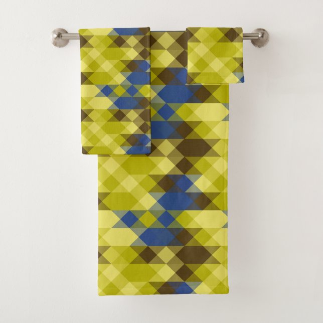 Blau Gelb und braun geometrisch Badhandtuch Set (Insitu)