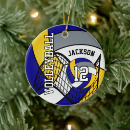 Blau, Gelb und Grau personalisieren Volleyball 🏐 Keramik Ornament