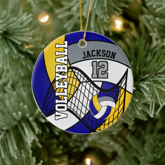 Blau, Gelb und Grau personalisieren Volleyball 🏐 Keramikornament (Baum)