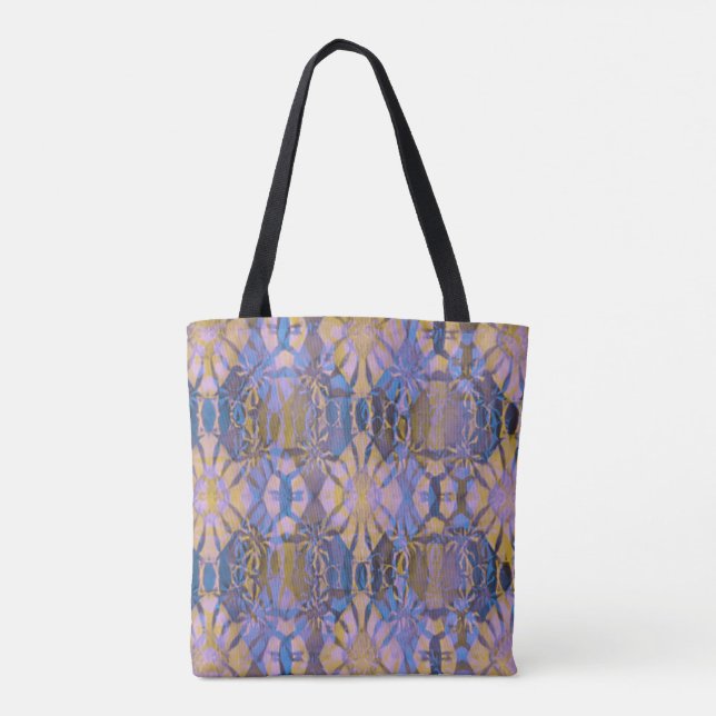Blau, Gelb und Lila Batik-Stil Tasche (Rückseite)