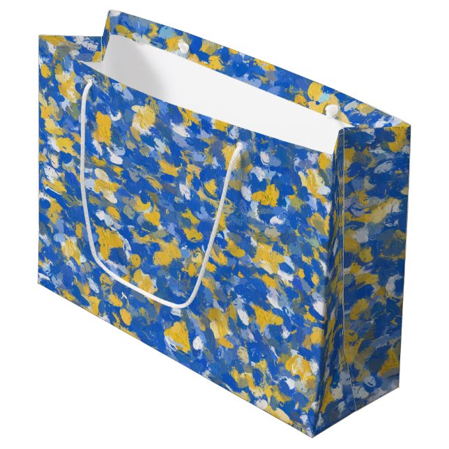 Blau, Gelb und Weiß Große Geschenktüte (Vorderseite Schrägansicht)