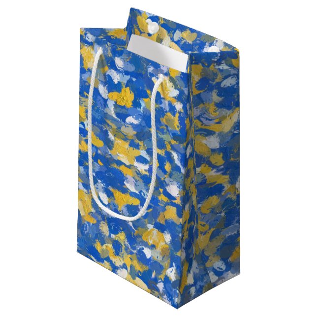 Blau, Gelb und Weiß Kleine Geschenktüte (Vorderseite Schrägansicht)