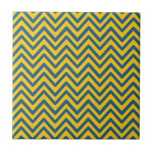Blau Gelb Vintage Retro Chevron Muster Fliese