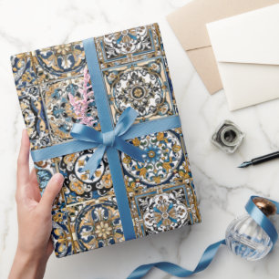 Blau Gelb Weiß Schwarz Azuleju Spanisch Marokkanis Geschenkpapier