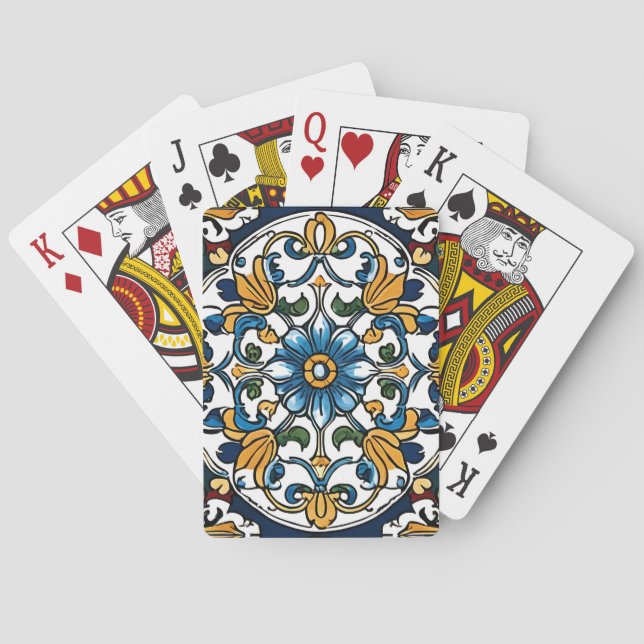 Blau-Gelb Weißer Schwarzer Azuleju Spanisch Marokk Spielkarten (Rückseite)