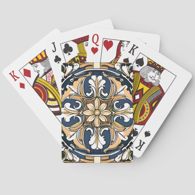Blau-Gelb Weißer Schwarzer Azuleju Spanisch Marokk Spielkarten (Rückseite)