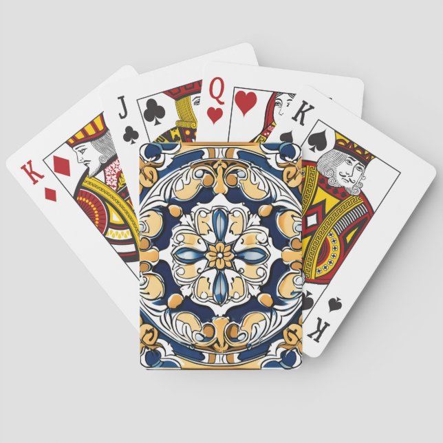Blau-Gelb Weißer Schwarzer Azuleju Spanisch Marokk Spielkarten (Rückseite)
