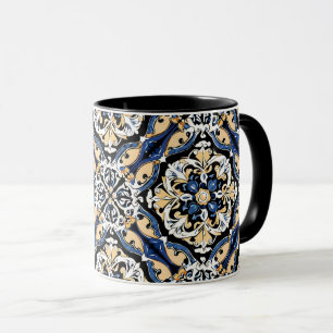 Blau-Gelb Weißer Schwarzer Azuleju Spanisch Marokk Tasse