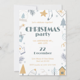 Blau-Gelb Weißes Einfaches Weihnachtsfest-Party Einladung