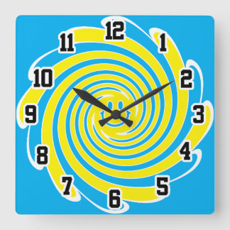Blau & Gelb Wirbel Glückliches Gesicht Quadratische Wanduhr