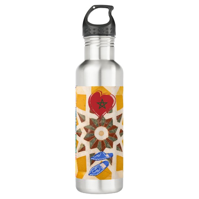 Blau & Gelb Zellij Mosaikmuster Edelstahlflasche (Vorderseite)