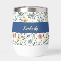 Blau Gelbe Aquarell-Wildblumen-Monogramm-Name