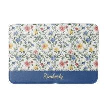 Blau Gelbe Aquarell-Wildblumen-Monogramm-Name