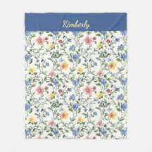 Blau Gelbe Aquarell-Wildblumen-Monogramm-Name