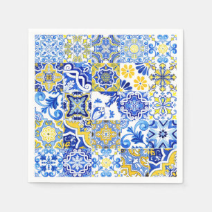 Blau-gelbe Azulejo-Portugiesische-Majolika-Mosaik Serviette
