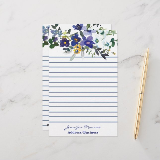 Blau-gelbe Blume personalisiert Briefpapier (Vorderseite/Rückseite Beispiel)