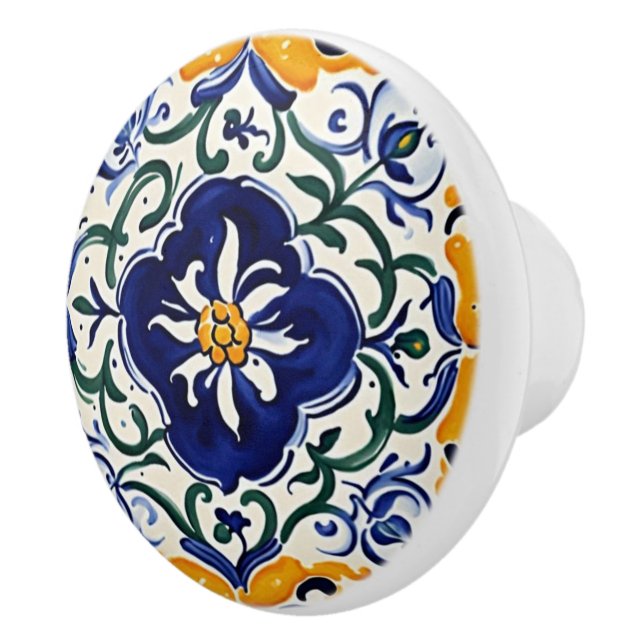 Blau-Gelbe Blume Portugiesisch Keramikknauf (Rechts)