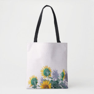 Blau-gelbe Blumen an der weißen Wand Tasche