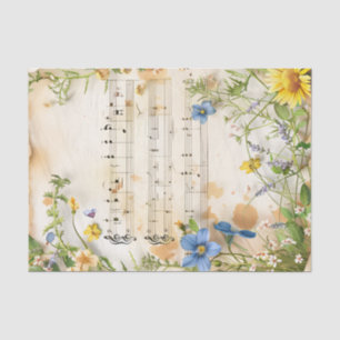 Blau, gelbe Blumen Vintages Musikblatt Ephemena Seidenpapier