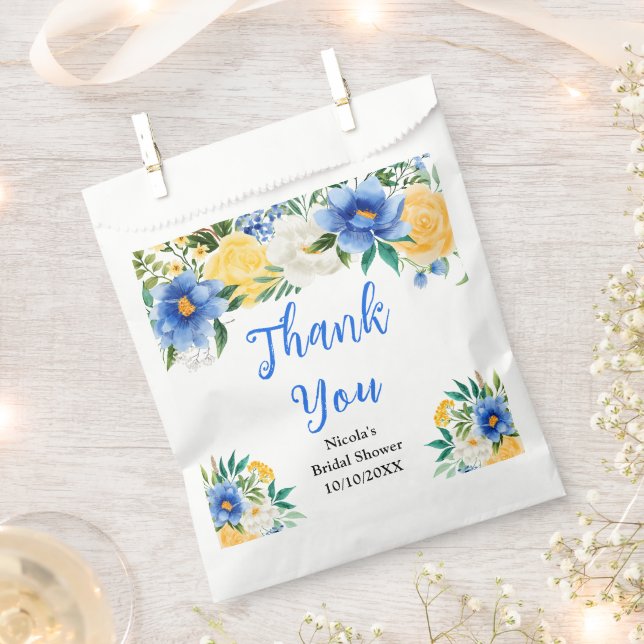 Blau-gelbe Blumige Hochzeitsdusche Danke Geschenktütchen (Ausgeschnitten)