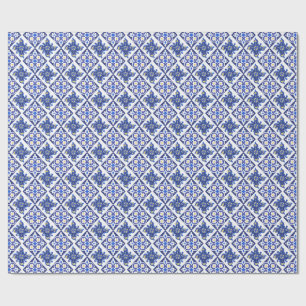 Blau-gelbe italienische Fliesen Muster Brautparty Geschenkpapier