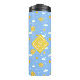 Blau-Gelbe Kawaii-Sunshine-Cloud-Monogramm Thermosbecher