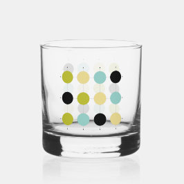 Blau-Gelbe Kreise auf einem Gitter Mitte Jahrhunde Whiskyglas
