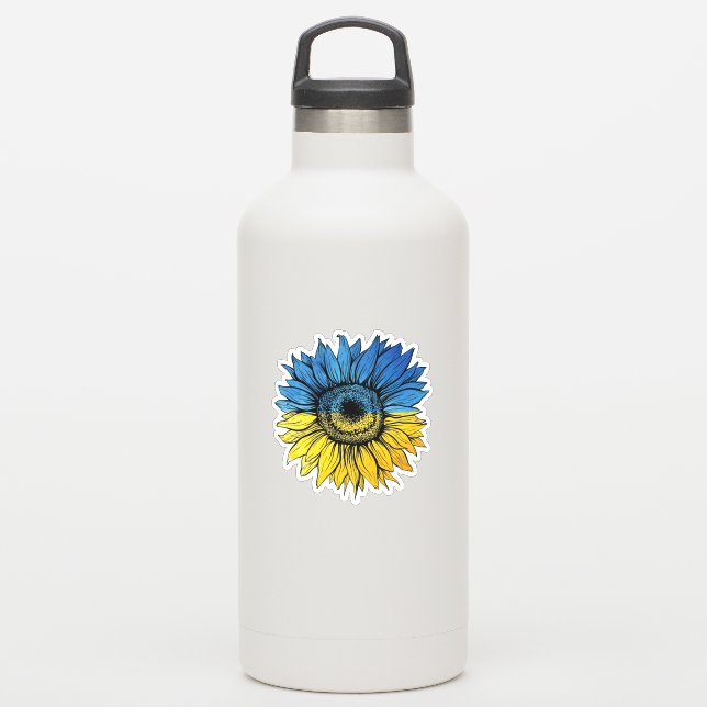Blau-gelbe Sonnenblume im ukrainischen Stil Aufkleber (Wassserflasche)