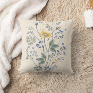 Blau-Gelbe Wildblumen Kissen