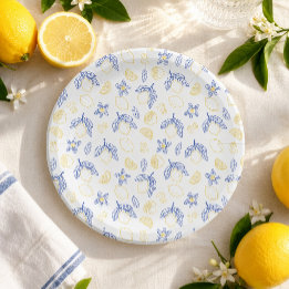 Blau-gelbe Zitrus-Limonen-Muster Pappteller