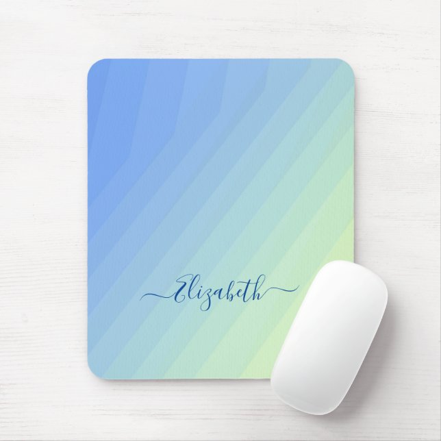 Blau Gelber Farbverlauf Girly Schrift Monogramm Mousepad (Mit Mouse)
