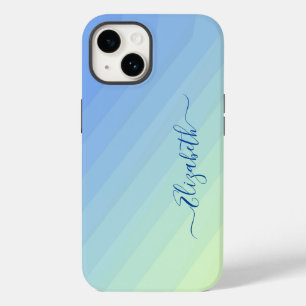 Blau Gelber Farbverlauf Schrift Monogramm Case-Mate iPhone 14 Hülle