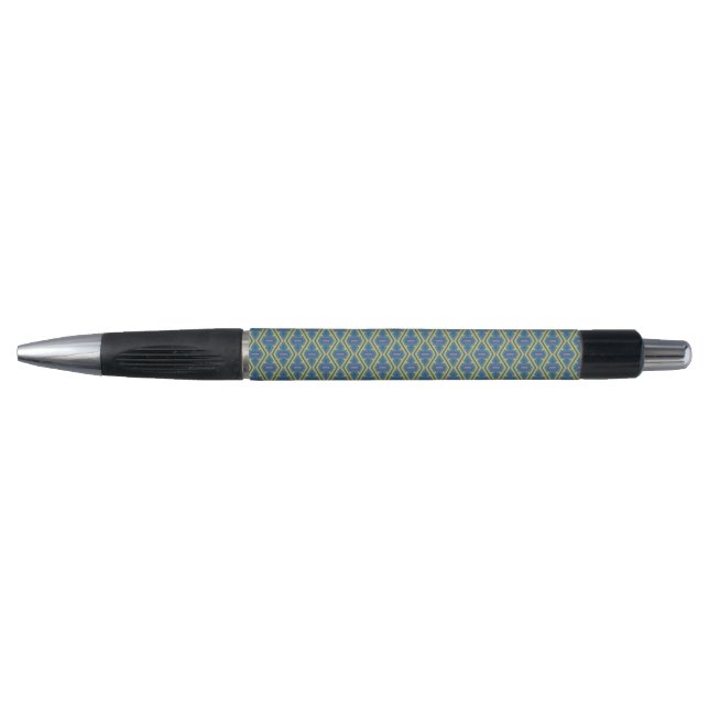 Blau-gelber geometrischer Musterstift Kugelschreiber (Vorderseite)