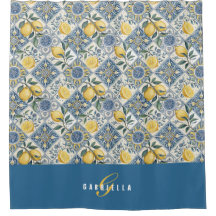 Blau-gelbes Aquarell-Zitronen-Monogramm