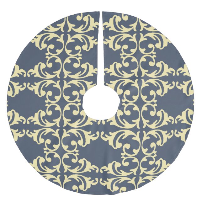 Blau-Gelbes Florish Polyester Weihnachtsbaumdecke (Vorderseite)