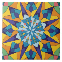 Blau-gelbes fraktales geometrisches Muster Fliese